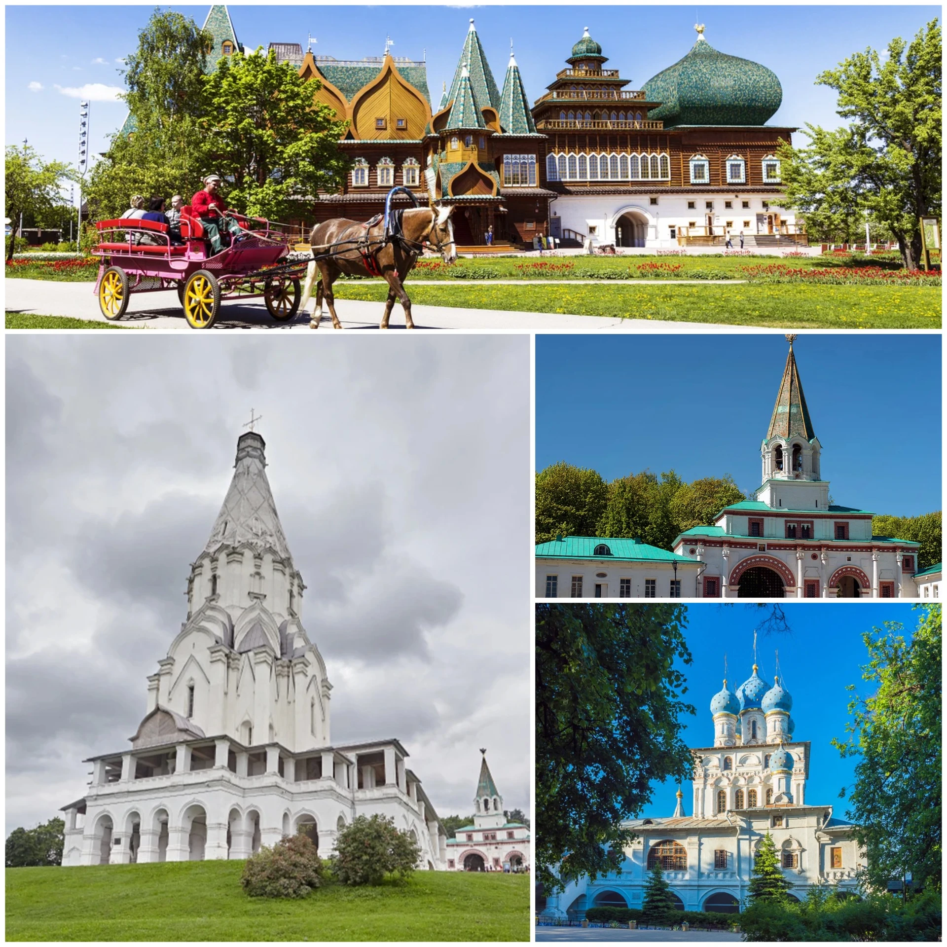 Коломенское: здесь история царской Руси переплетается с уютом старинных деревянных домиков. Если на улице дождь, можно спрятаться в павильонах и музеях.